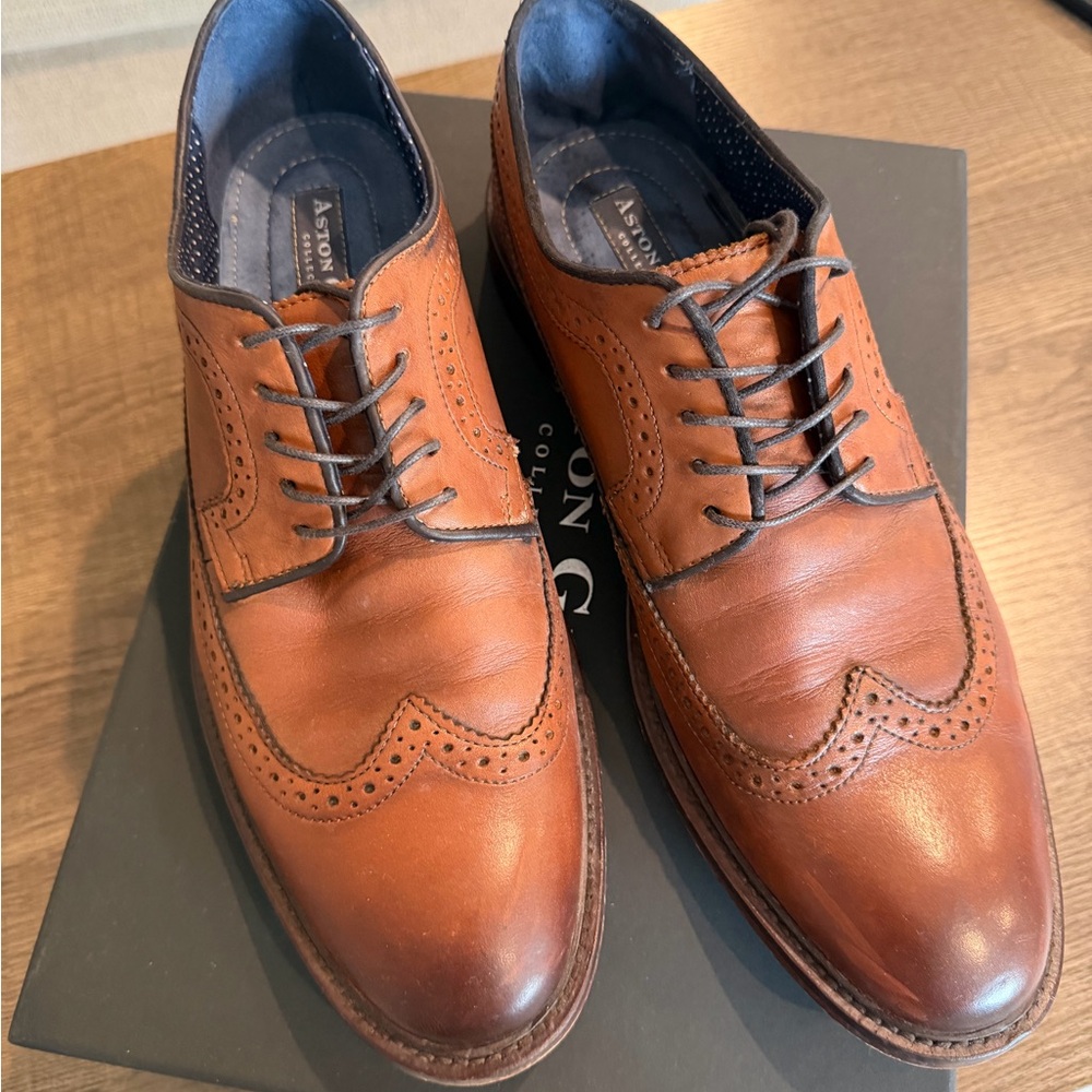 Aston Grey Tan Leather Wingtip Derby Shoes